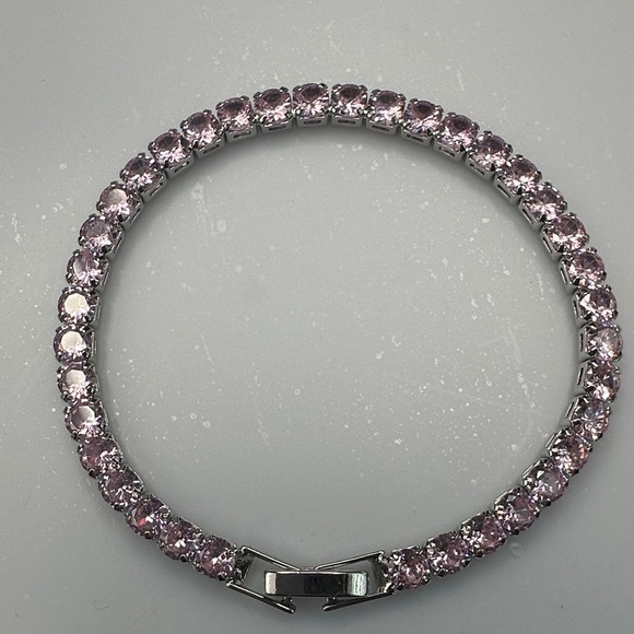 Elegant Silver tone and Pink Tennis Bracelet - Picture 2 of 7
